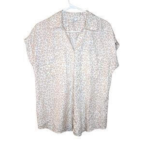 Caffe Marrakesh Women Top Animal Print 100% Lyocell Beige Short Sleeve Size M